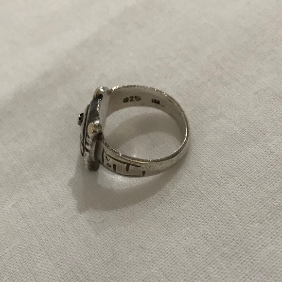 Rare Aztec Jaguar Warrior 925 Silver 18K Gold leaf Ring Size 4.5 - Picture 2 of 7